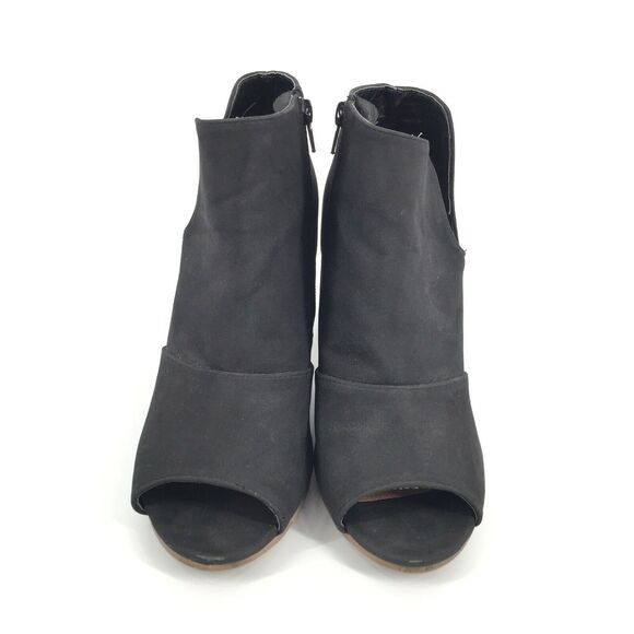 Qupid Faux Leather Open Toe Stacked Ankle Boots 9 Womens Solid Black Low Booties - Picture 2 of 9